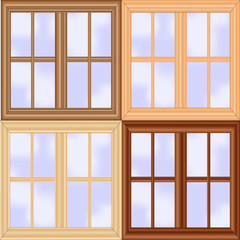 vector illustration of wooden window set