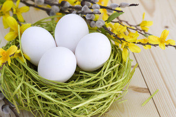 easter eggs in a nest