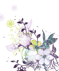 vector blooming flowers on a shining background