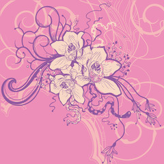 bright vector background with hand drawn orchids