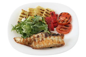 grilled red-fish with spinach and vegetables