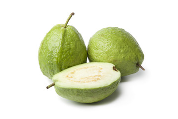 Whole and half guava fruit