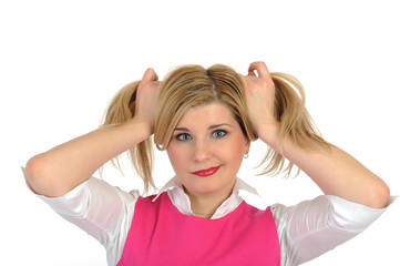 Fototapeta premium Pretty casual female having fun. isolated on white