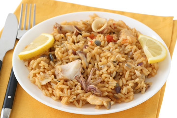 rice with squid and fish