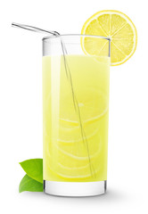 Isolated drink. Glass of fresh lemonade isolated on white background - obrazy, fototapety, plakaty