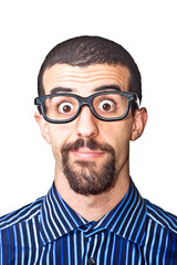 Portrait of Young Nerd on White