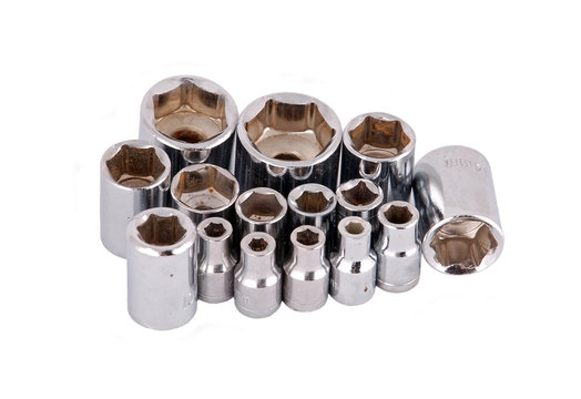 Exagonal socket wrench toolbox, isolated on white background