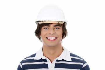 Young man in helmet.