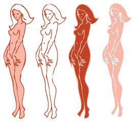 4 emblems variations of beautiful nude woman silhouette - 31195359