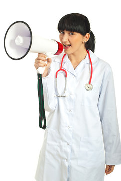 Happy Doctor Woman With Megaphone
