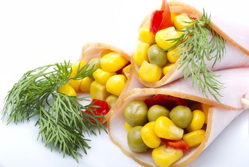 Vegetable salad in sausage