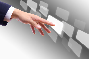 hand touching button