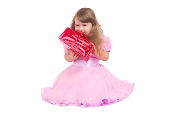 Little smiling girl with gift box