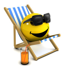 3d Smiley in a deckchair with a drink