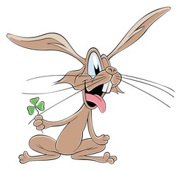 Obraz premium Excited Hare with Clover