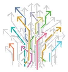 Bunch of colorful Arrows pointing into different Directions