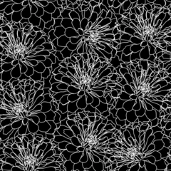 Papier Peint Lavable Fleurs noir et blanc Fond d& 39 écran sans couture avec de belles fleurs