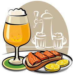 beer and sandwich with salmon