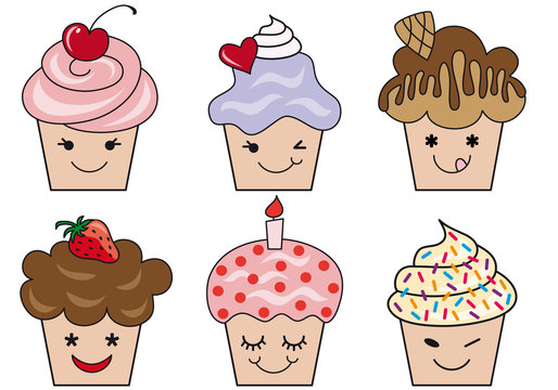 cute cupcake faces, vector