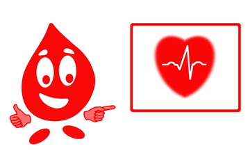 Smiling drop of blood cell and red heart