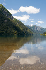 Clouds and sky reflected in the water of Lake Nahuel Huapi, Bari