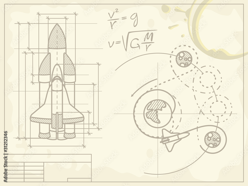 Leinwandbilder blueprint of the spaceship and its flight path