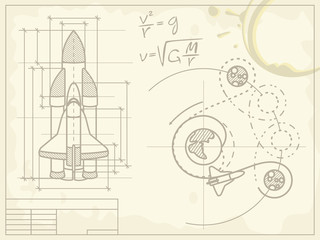 blueprint of the spaceship and its flight path