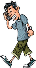 Cartoon of teen boy talking on his mobile phone