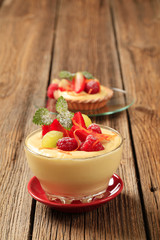 Pudding and fruit