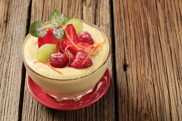 Pudding and fruit