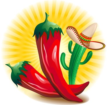 Peperoncino Piccante Messico-Red Hot Chili Pepper Mexico-Vector