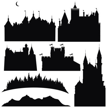 Silhouettes of  castles  and elements for design.