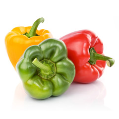 three fresh sweet pepper isolated on white background