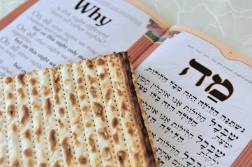 Traditional Jewish Matzo Sheets on a Passover Seder Table.
