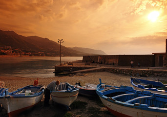 Fototapeta na wymiar Port de cefalu en Sicile