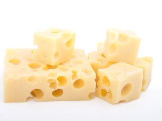 pieces of swiss cheese isolated on white background