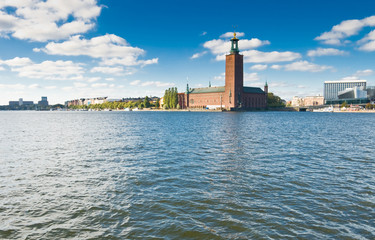 Fototapeta na wymiar Stockholm city hall and blue sky