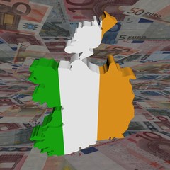 Ireland map flag with euros perspective illustration