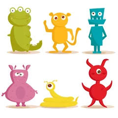 Stickers pour porte Créatures Monstres mignons, illustration vectorielle