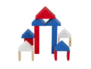 Several houses collected from children's wooden blocks.