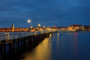 Fototapeta premium Night view from the pier at Sopot, Poland.