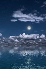 Naklejka na ściany i meble Księżyc nad powierzchnią wody