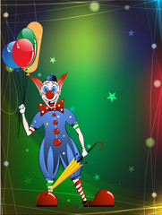 Funny clown in a bright dress