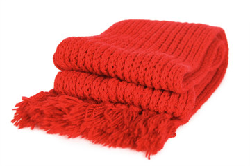 red knitted scarf folded isolated