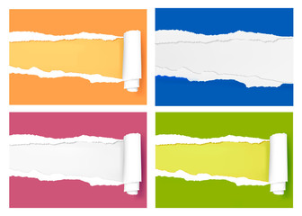 Four ripped colored paper backgrounds. Vector - obrazy, fototapety, plakaty