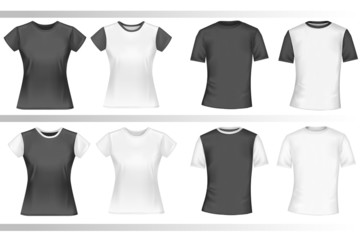 Black and white male and female polo shirts. Vector
