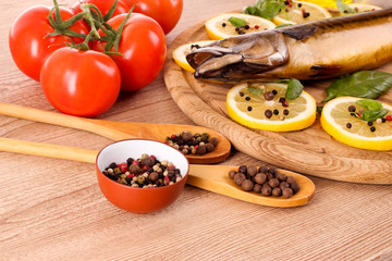 Smoked Mackarel, lemon , tomato and pepper