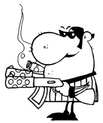 Outlined  Gangster Holding Two Machine Guns And Smoking A Cigar