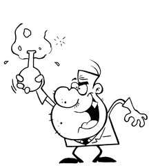 Outlined Scientist Man Grinning And Holding A Laboratory Flask