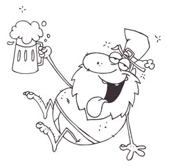 Outlined Drunk Leprechaun In His Underwear, Holding Up A Beer